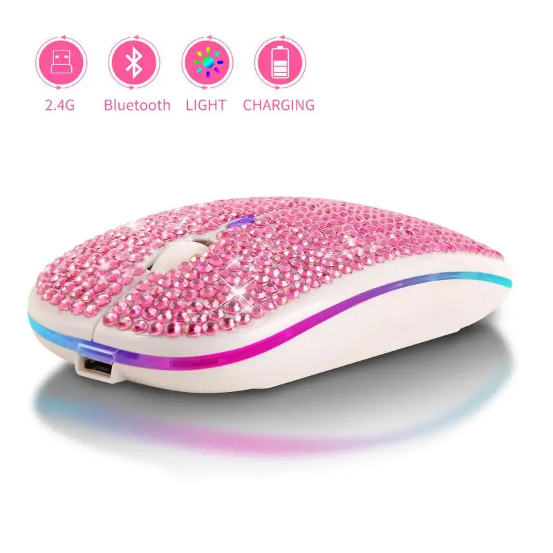 

VML-10 2.4G Wireless Bluetooth Mouse RGB Colorful Luminous Rechargeable Diamond-studded female Mouse Silent Mause For PC Laptop
