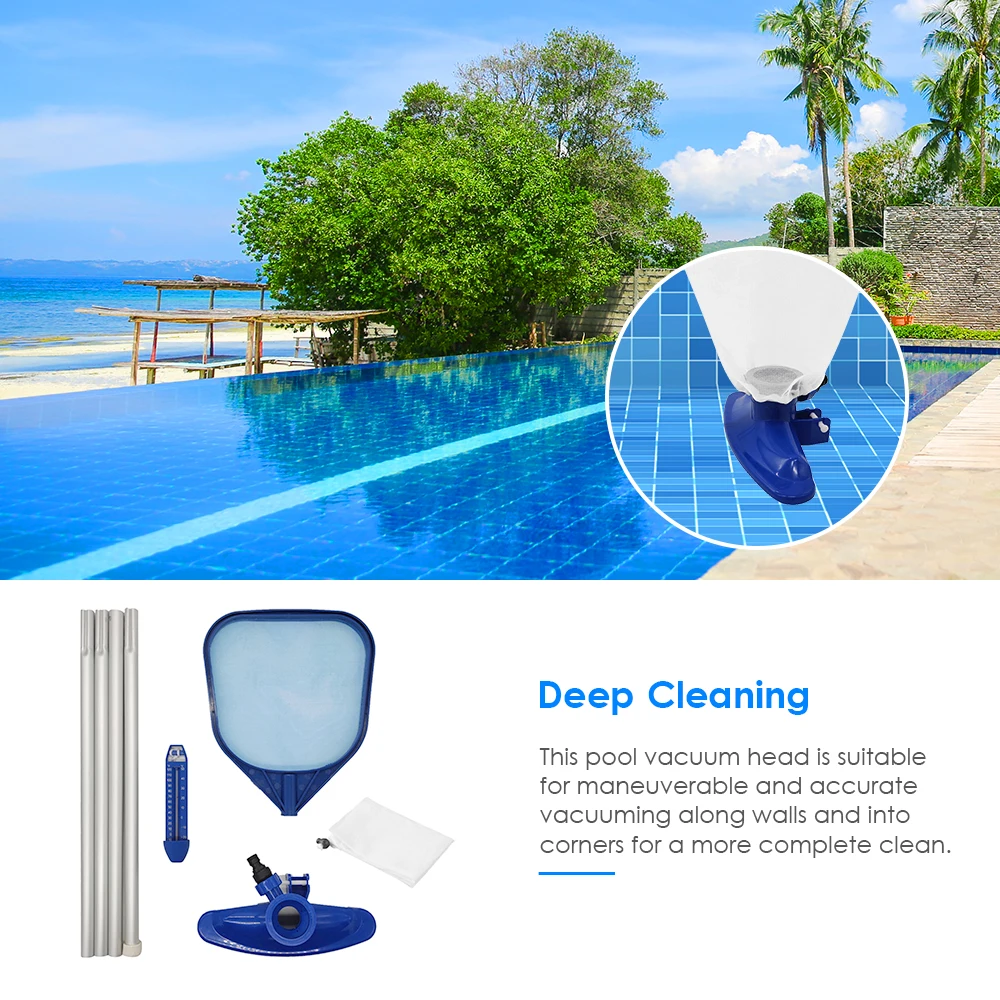 

Swimming Pool Vacuum Suction Head Flexible Vacuum Attachment with Thermometer Storage Net Cleaning Tool Pool Bottom Pool Wall