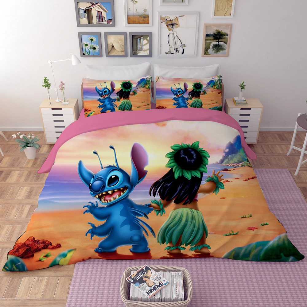 

3D Stitch Anime Bedding Set cartoon Duvet Covers Pillowcases kids bed sets Comforter cover Bedding Sets bedclothes bed linen