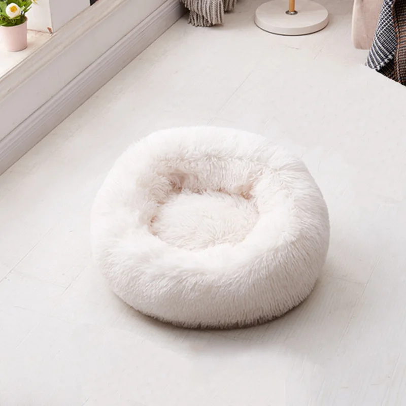 white-2 HEYPET длинный Плюшевый игровой комплекс для кошек Кровать дом мягкий Круглые Солнцезащитные очки «Зимняя постельная Подушка для домашнего животного собаки коврики для маленьких собак и кошек Теплый Собака Щенок питомник 50/60/70 см - Цвет: white-2