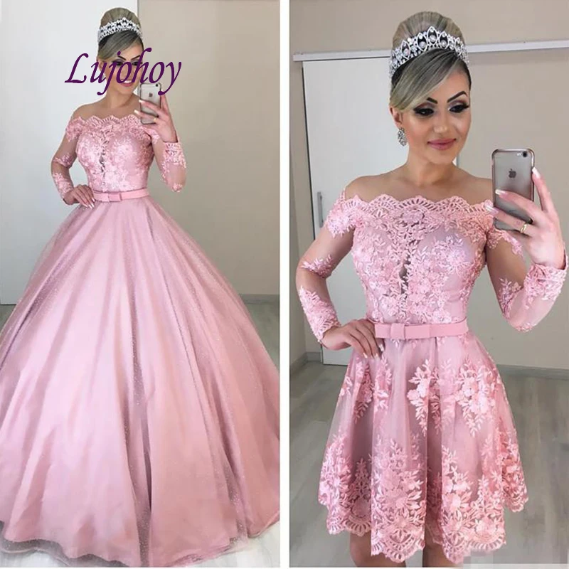 Long Sleeve Quinceanera Dresses Ball Gown Plus Size 2 in 1 Puffy...