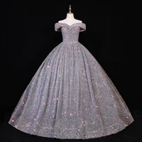 new vestidos sequin quinceanera dresses off the shoulder party dress shiny prom ball gown robe de bal real photo