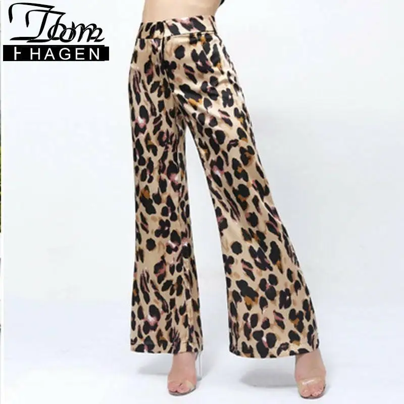 Брюки женские с широкими штанинами повседневные мешковатые леопардовые штаны в