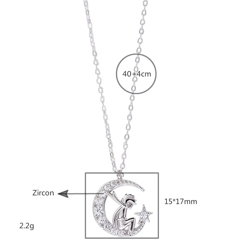 Женский светильник лый ожерелье с принцем Луной из стерлингового серебра 925