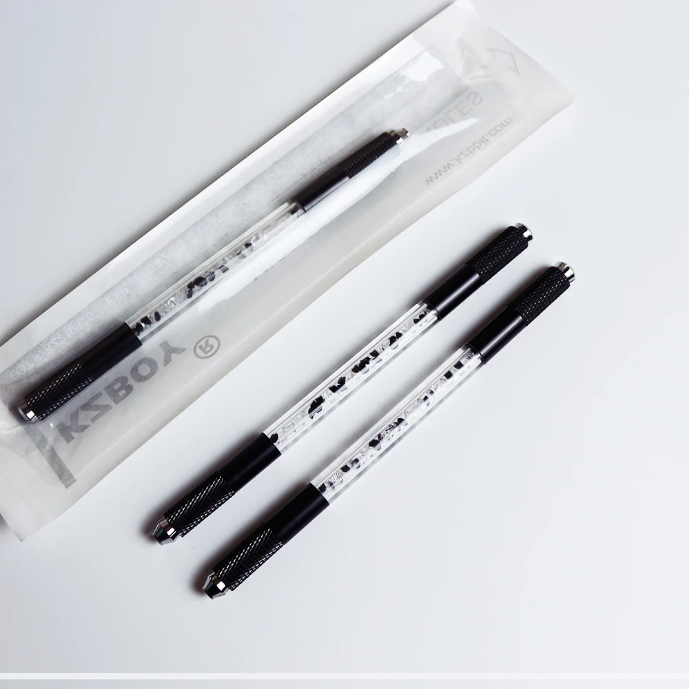 10 pz/lotto nuovo arrivo gemma Microblading attrezzo manuale con estremità nere per sopracciglio tatuaggio lama titolare Microblading penna