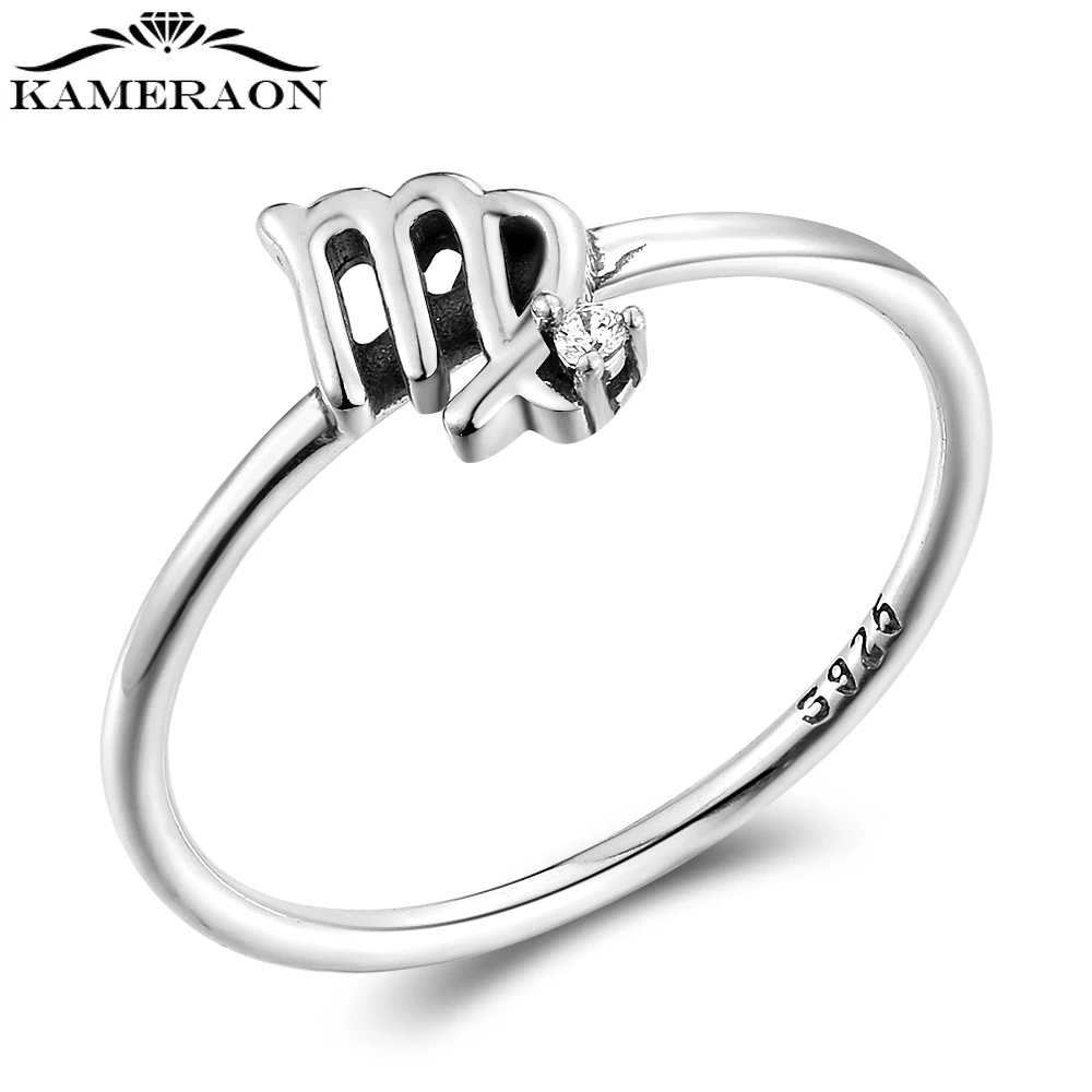 Solid 925 Silver Ring for Women Girl Virgo Twelve Constellation Ring Size 6/7/8/9/10 Fine Jewelry Finger Ring Anniversary Gifts