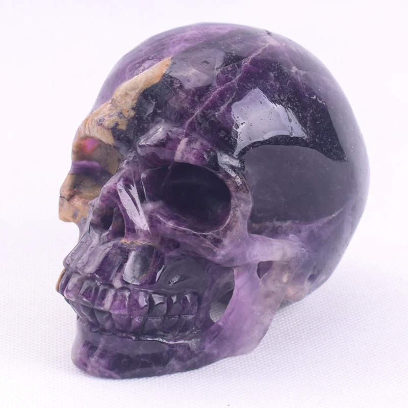 

Exquisite Hand Carved Crystal Craft Semi Precious Purple Amethyst Fluorite Skulls