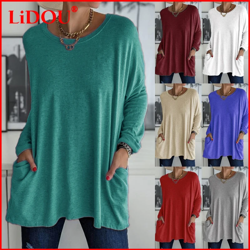 

Женская модель 2021, женская одежда, винтажная однотонная туника, футболка оверсайз, осенний базовый черный топ в стиле Харадзюку Y2k