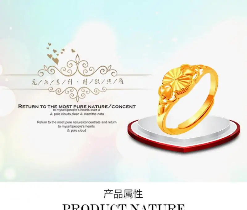 

24K Real Gold Ring For Women Gold Rings Wedding Anniversary Birthday Adjustable Opening Hand Fine Jewelry With Original Gift Box
