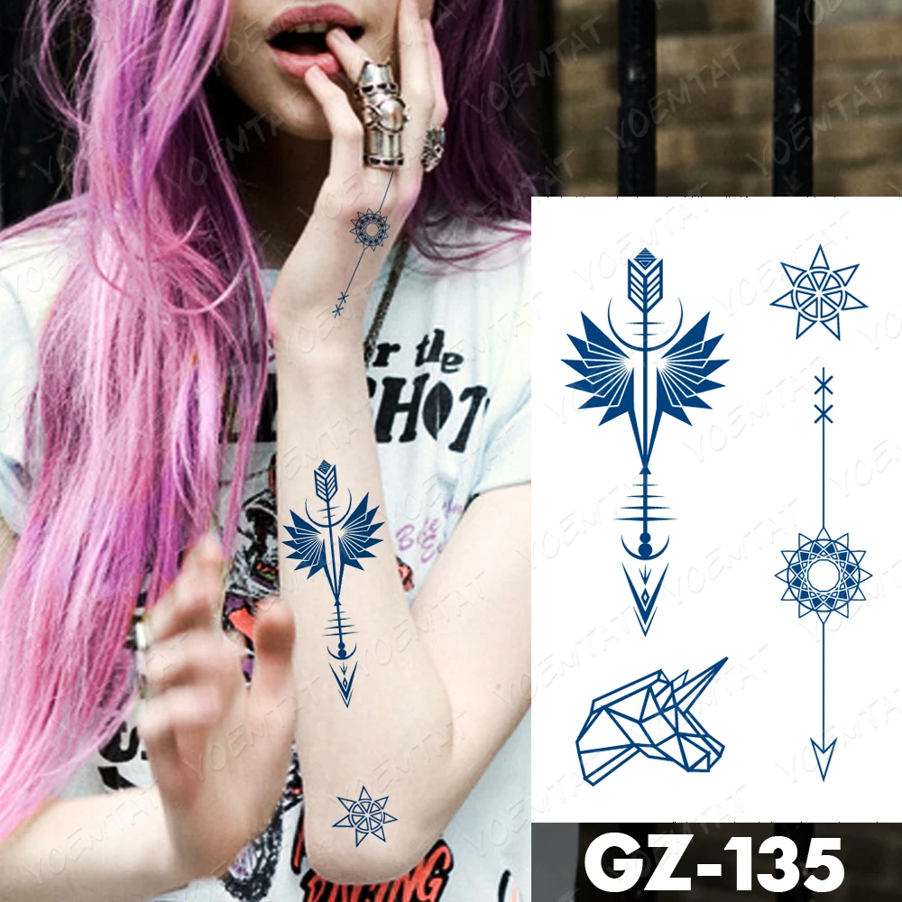 Juice Lasting Waterproof Temporary Tattoo Sticker Rose Butterfly Moon Sun Diamond Heartbeat Wave Flash Fake Tattoos Ink Body Art