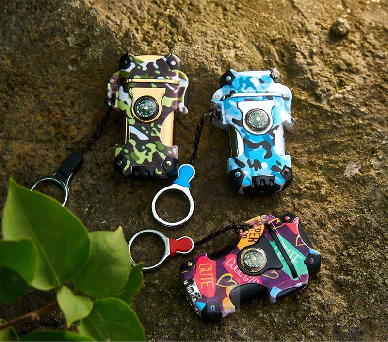 

Multifunctional outdoor gas lighter with compass, key ring, lighters, outdoor waterproof and windproof multi function GL033