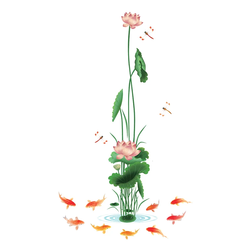 

Chinese Style Lotus Wall Stickers Flowers Home Office Decor Bedroom Wallpaper Mural Living Room 3D Art Decals Room Decoration