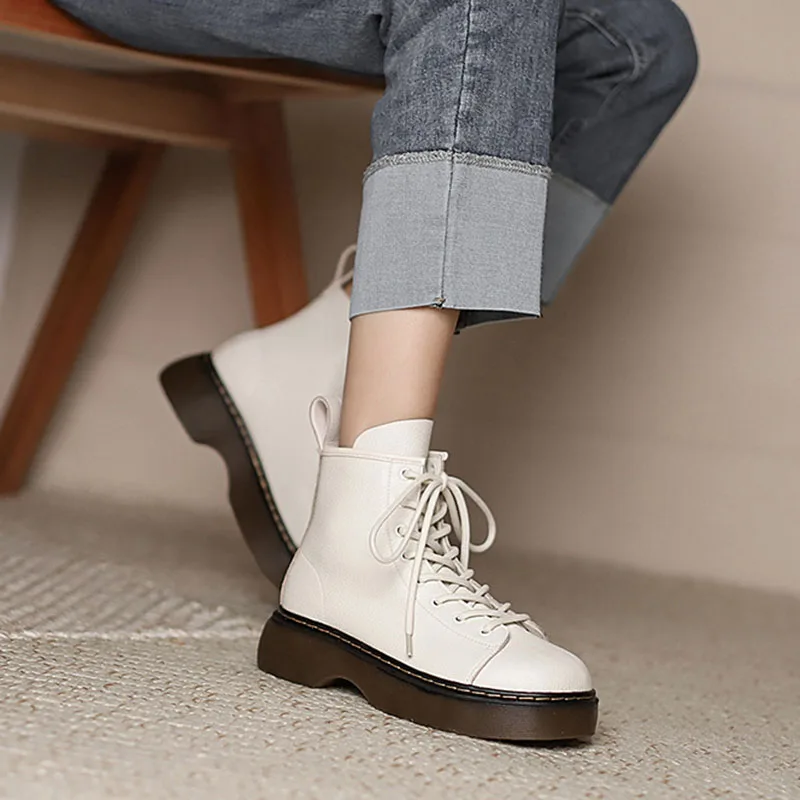 

осенняя обувь женская сапоги зимние Корейские кожаные женские ботильоны comemore на толстой подошве, ботинки мартинсы для девочек, женские кор...