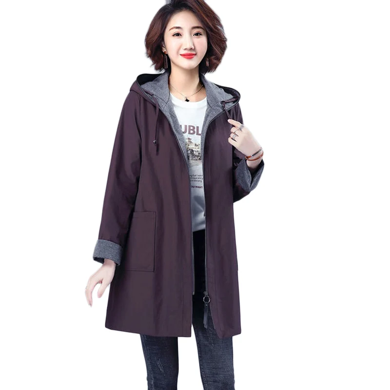 

New Spring Autumn Windbreaker Extra Large Size Women Long Hooded Parka Overcoat Casual Trench Coat Windproof Overalls 7XL 135 KG