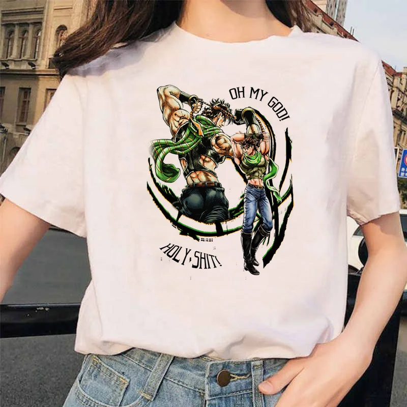 Японское аниме JoJo Необычные Приключения Забавные футболки для мужчин и женщин с принтом Футболка Повседневная Jojo футболка хип-хоп топ тройники Женские