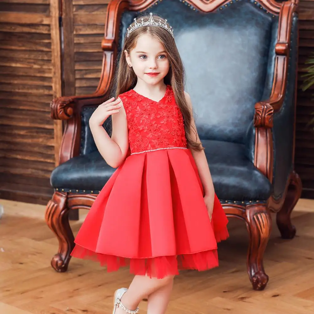 2019 новое платье с узором детское принцессы без рукавов для девочек украшение из