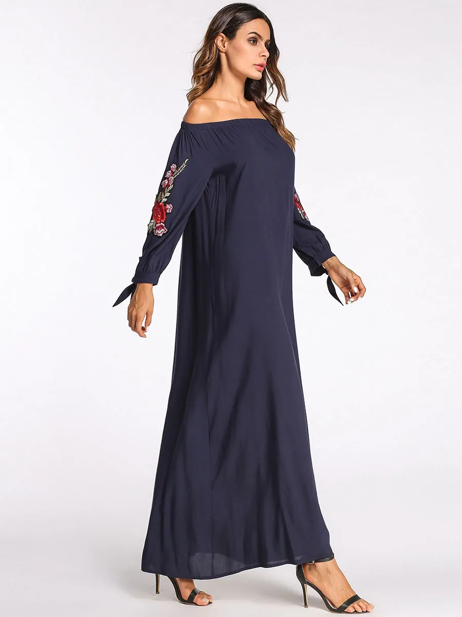 Мусульманская длинная юбка Islamc платье Осень Национальный ветер наклейки слово