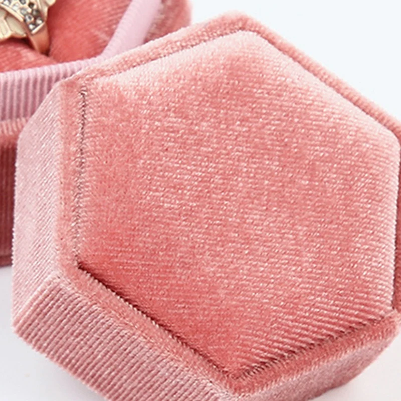 

Hexagon Corduroy Ring Box Single Ring Display Holder with Detachable Lid Ring Box Holder for Valentine