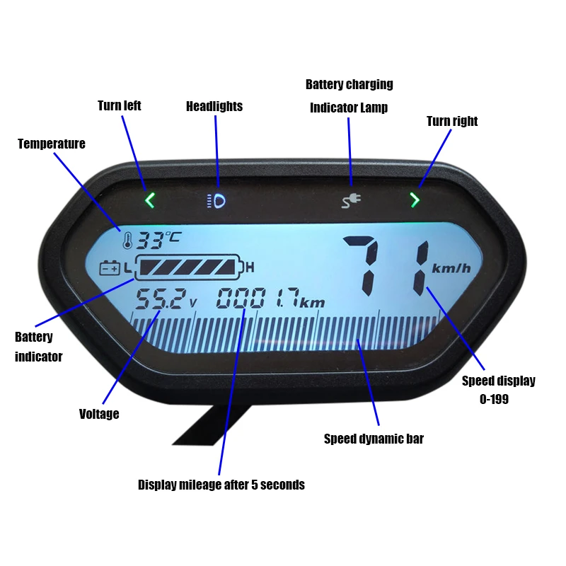 

Cheaper 48V 60V 72V LCD Phase One-Line LIN Sensor Speedometer Display Meter for Electric Scooter Moped Motorcycle