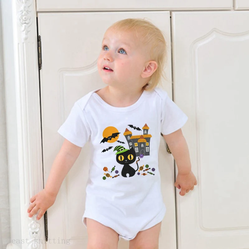 Боди с короткими рукавами для новорожденных черный комбинезон кошкой мальчиков