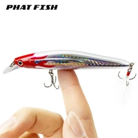 phat fish 1pc 12cm 14g feathered treble hooks minnow hard abs plasitc bass fishing floating lure