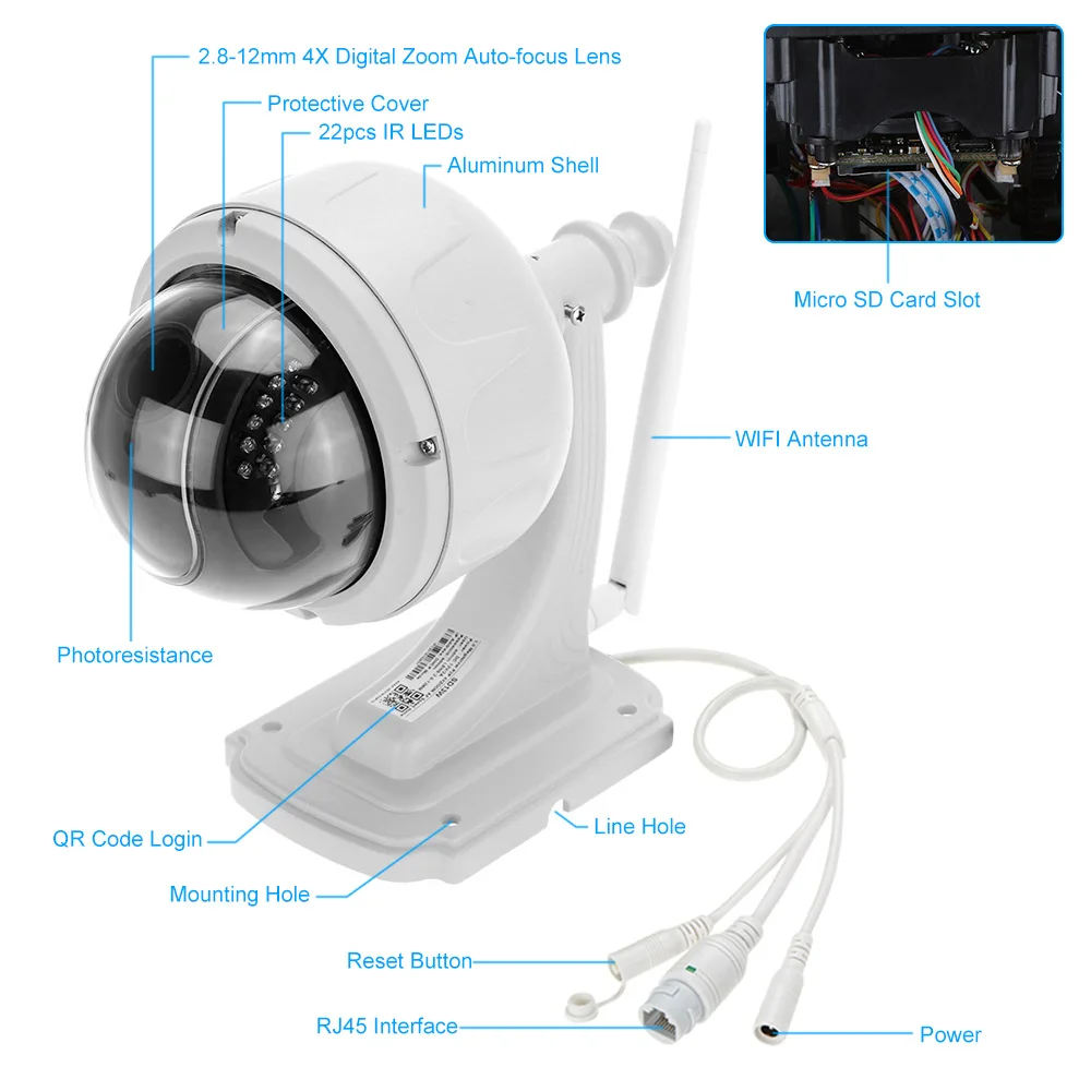 KKmoon HD 1080P Беспроводная ip камера WiFi видеонаблюдения 2 8 12 мм автофокус PTZ