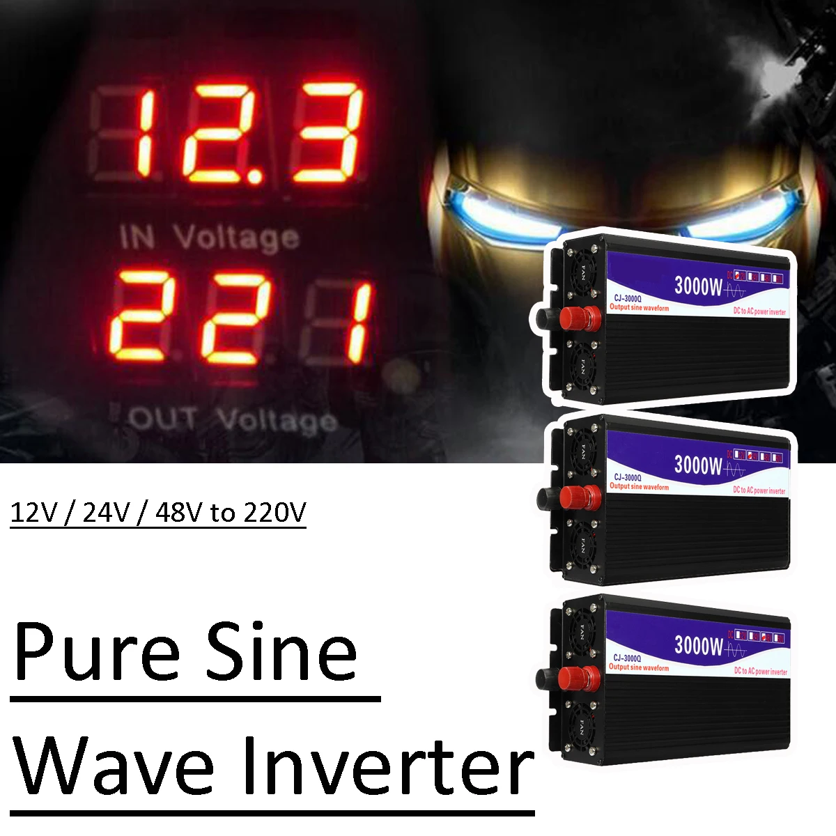 

Pure Sine Wave 3000W 12V/24V/48V to 220V Power Inverter Home Converter Peak 1500W Double-LCD Display for Car Home Power Supply