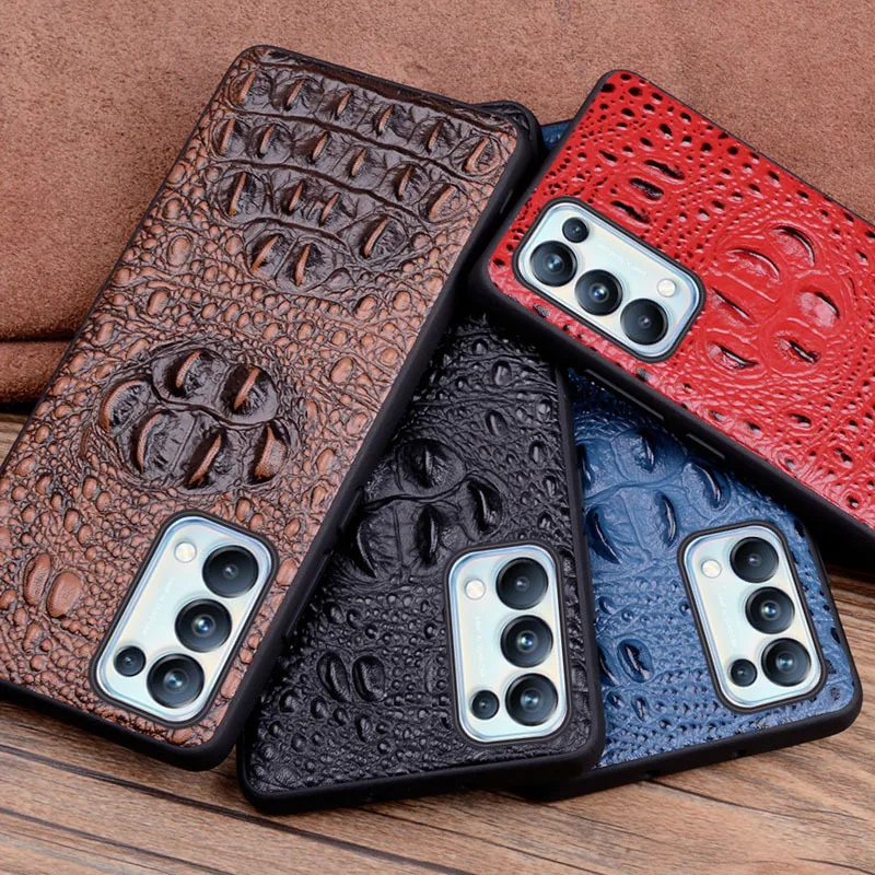 new genuine leather luxury 3d crocodile head phone case for oppo reno reno5 k 5k cover 6 43 inch cases free global shipping