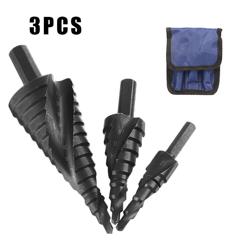 

3Pcs/Set 4-32MM HSS High Speed Steel Spiral Cobalt Step Drill Bit Set Nitrogen for Metal Cone Triangle Shank Hole Bit Opener