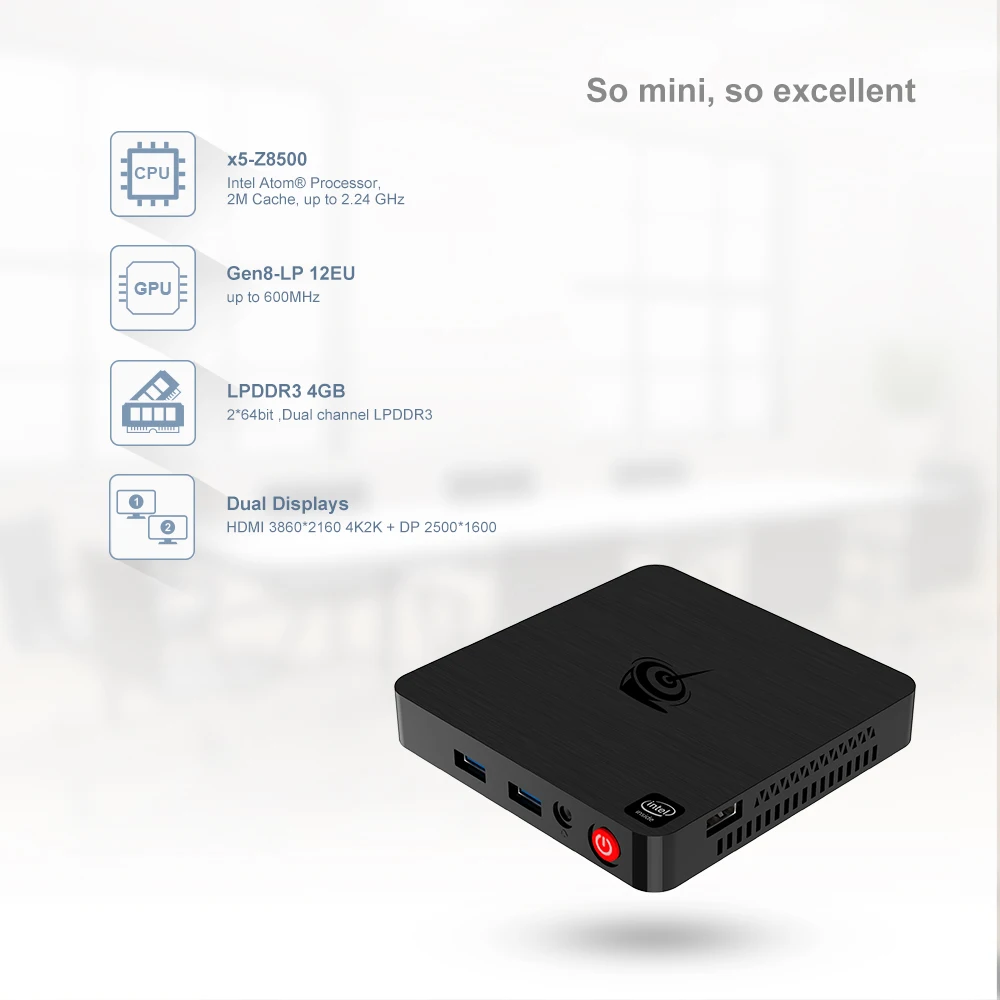 Beelink T4 мини-ПК Intel Atom x5-Z8500 Windows 10 Новый настольный ПК 4 Гб + 64 ГБ 2 4/5 8 ггц WiFi BT4.0 DP