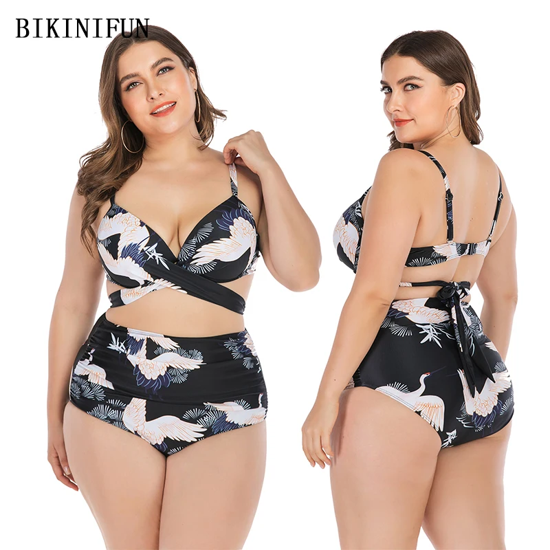 Новый сексуальный купальный костюм размера плюс с принтом журавль бикини для