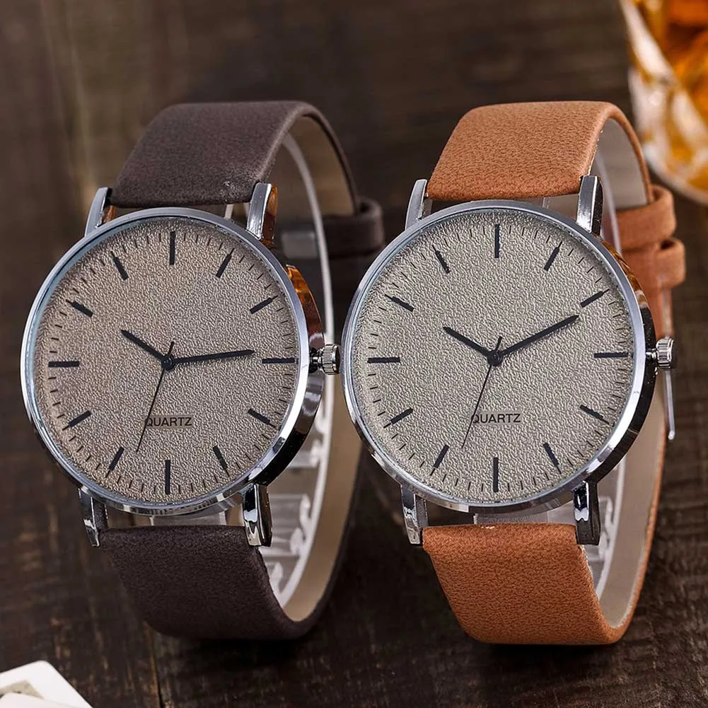 

VANSVAR Unisex Men Women Matte Dial Wristwatch Leather Band Quartz Wrist Watch EIG88