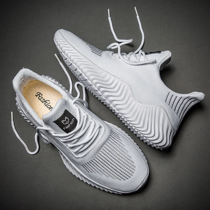 

Mesh Men Shoes Breathable White Mens Sneakers Trendy Lace-Up Lightweight Black Walking Big Size Man
