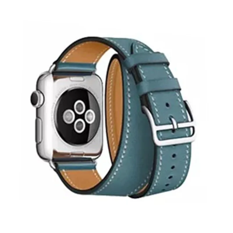 Sky Blue Для Apple Watch Series 5 4 3 2 1 44/40/42/38 мм подолом логотип на застежка из кожи Swift двойной один за туром ремешок для наручных часов iWatch - Цвет ремешка: Sky Blue