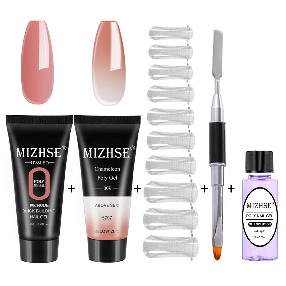 MIZHSE Crystal Jelly Gum Poly Gel Set 30ml Crystal Jelly Builder Nail Finger Extension Hard UV Gel Lacquer Manicure Tips - Цвет: P06 and WB5707