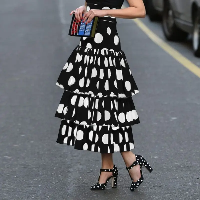 

High waist skirt Polka Dot Print Holiday Party Layered Long Skirts fashion elegeant long skirts women's skirt 2021