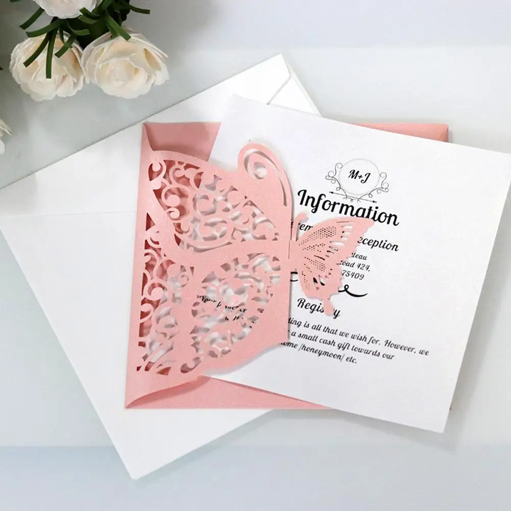 10 шт. свадебные пригласительные открытки пустотелая бумага с бабочками и Обложка