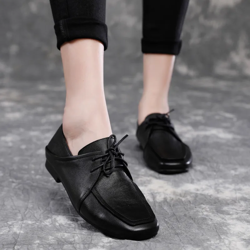 

2021 Lace Up Ballet Flats Sneakers Women Oxfords Shoes Plus Size Moccains Flats Genuine Leather Shoes Woman Spring Ladies Shoes