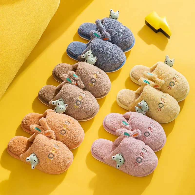 Winter Slippers for Boy Girl Frog Cartoon Cute Warm Flat Shoes Children Non-Slip Home Indoor Fashion Kids Slides Flip Flops |