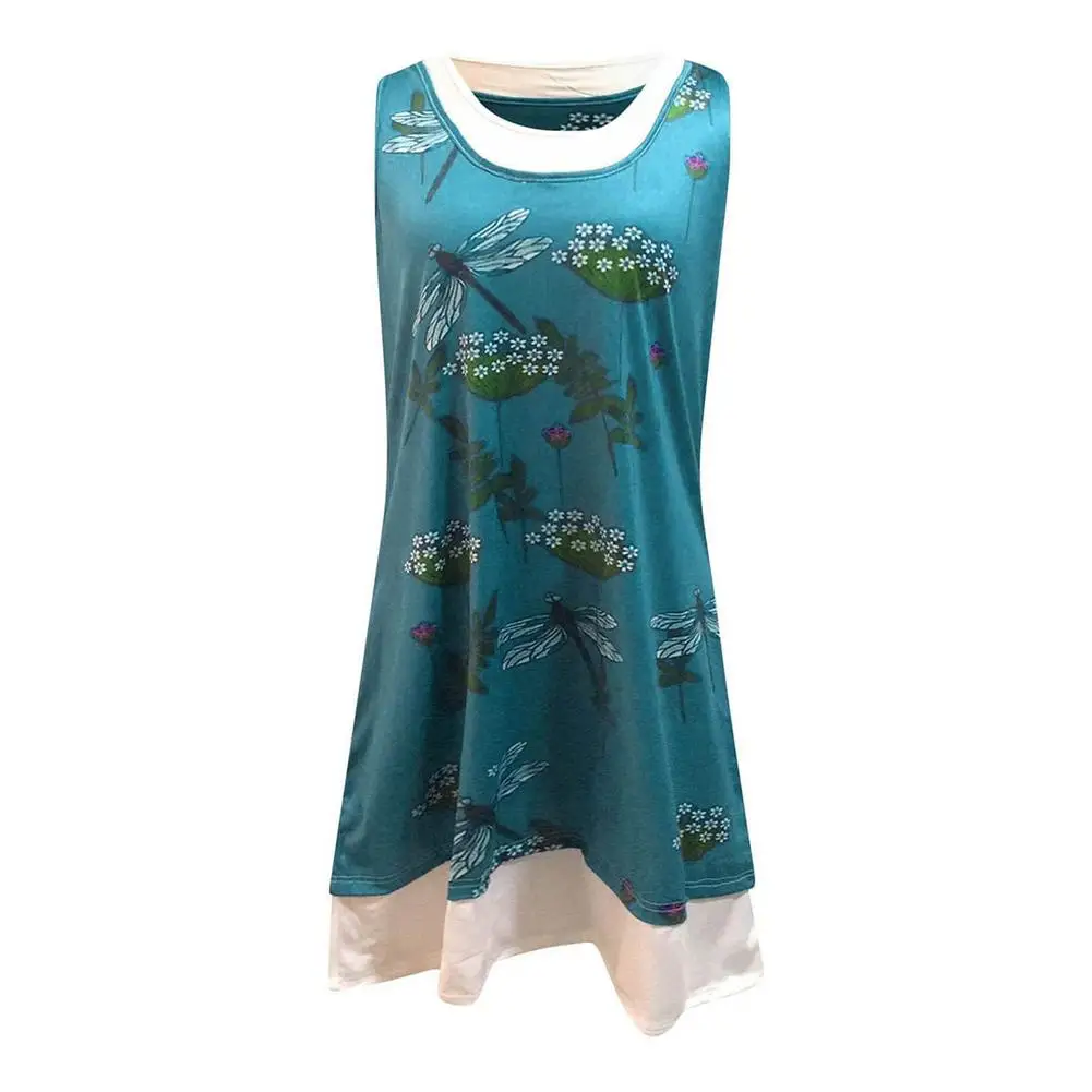 

Two-piece Casual Dress U-neck Loose Printed A-line Beach Dress Short Casual Tie-dye Printed Loose Dress Fake Two Piece Beach