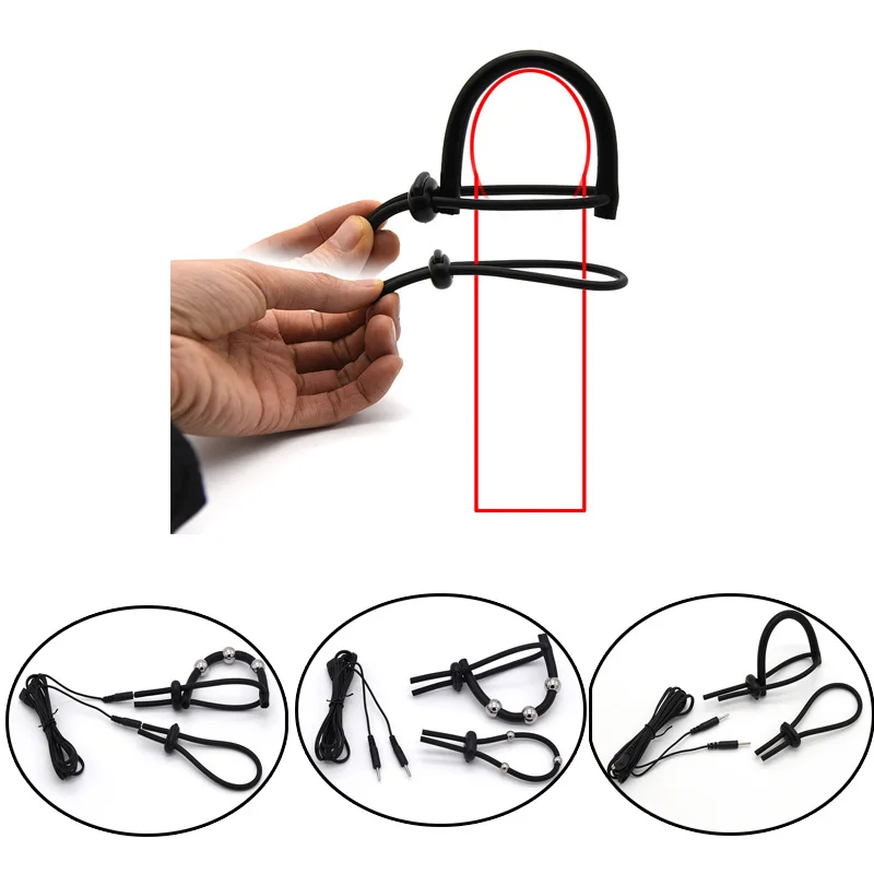 Кольца для пениса с электрошоком массажа бусинами регулируемые ремешки секс