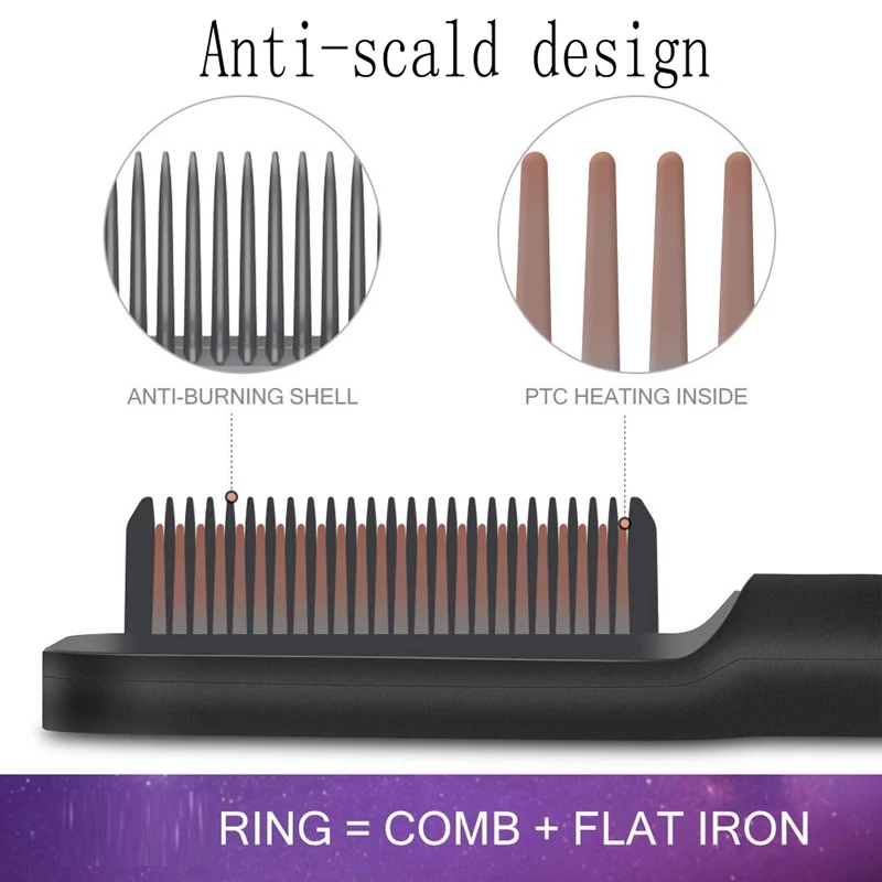 

Multifunctional Hair Straightener Brush Portable Hair Straightener with Anti-Scald Feature EU Plug