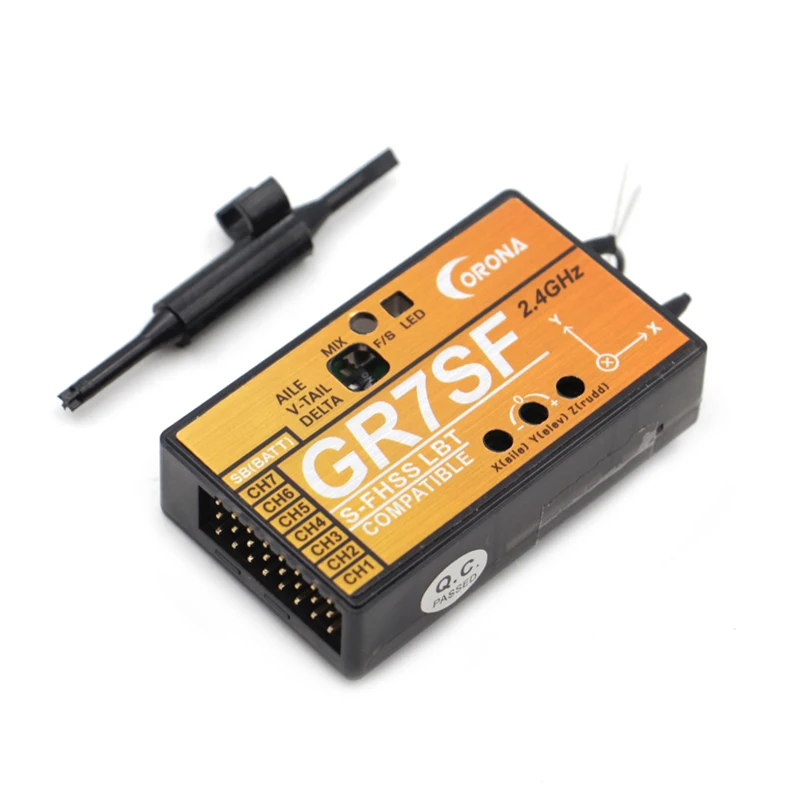 Corona GR7SF GR7FA 7Channes S.BUS Receiver With 3X Gyro Compatible Futaba S-FHS /FASST Transmitter For RC FPV Fixed-wing Drones |