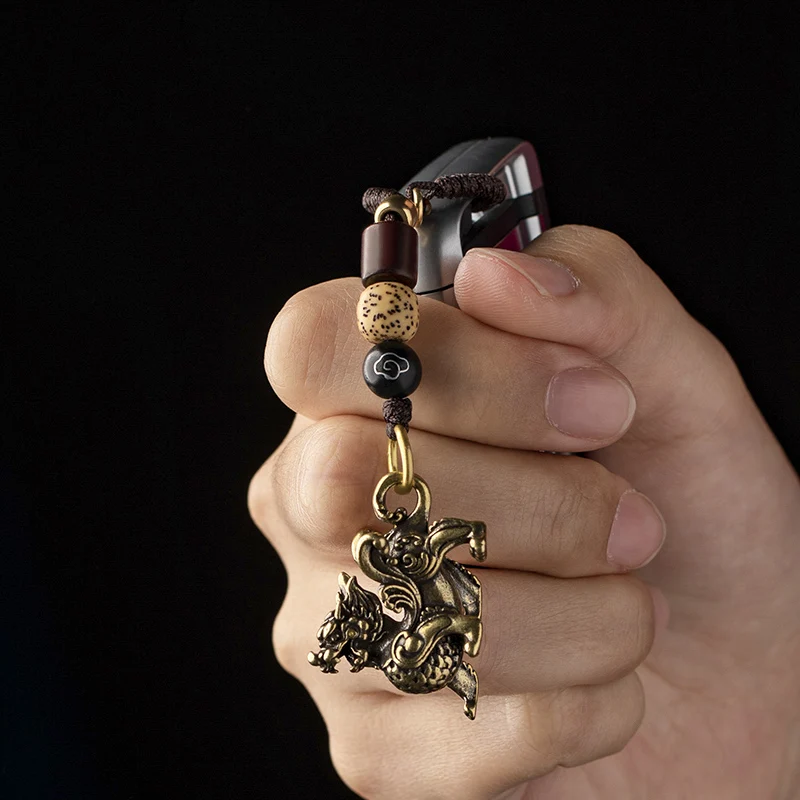 Брелки из чистой латуни с подвеской в виде китайского бога зверя автомобиля