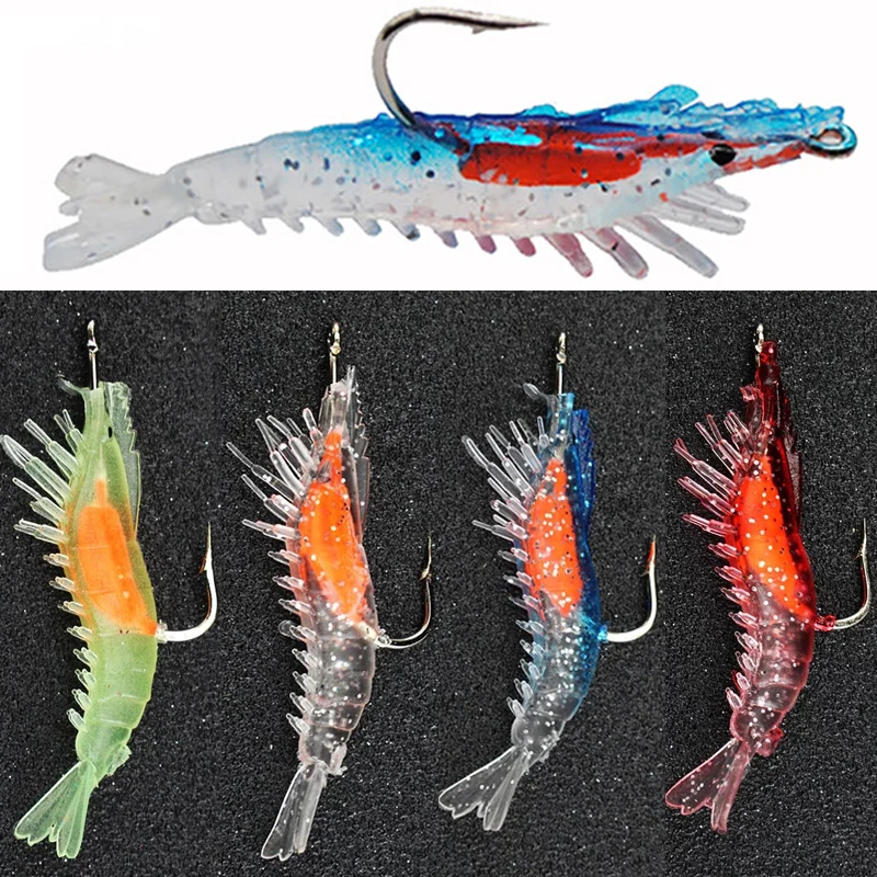 4 шт./лот светящаяся рыболовная приманка креветка мягкая искусственная