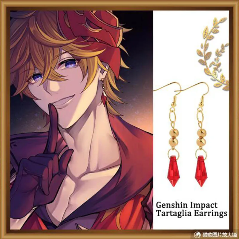 

Fashion Genshin Impact Tartaglia Earrings Anime Cosplay Props Drop earrings for Women Jewelry