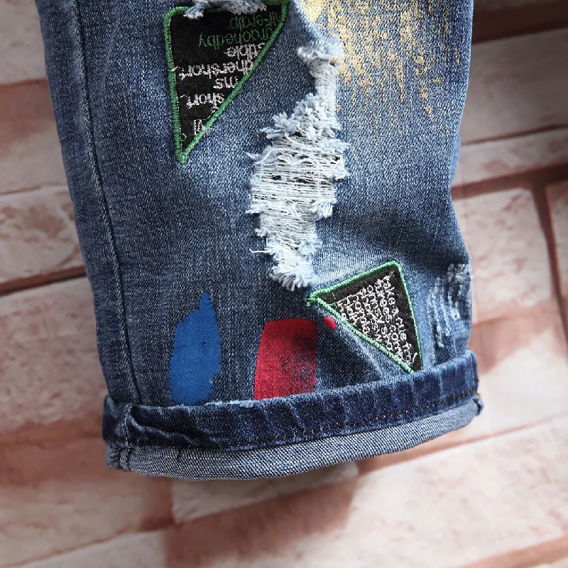 

Beggars' denim pants men's Denim Shorts men's summer Capris polyester cotton casual shorts regular pockets knee length