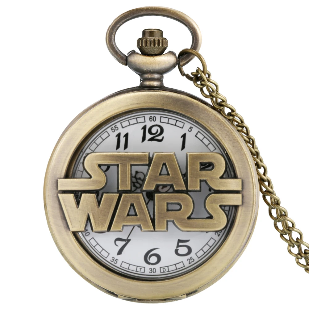 Retro Star Wars Hollow Quartz Pocket Watch Casual Fob Pendant Clock with Necklace Chain Christmas Gift for Men Women Children hollow out one piece pocket watch for men durable alloy slim chain women necklace acceaaory children gift relogio caveira