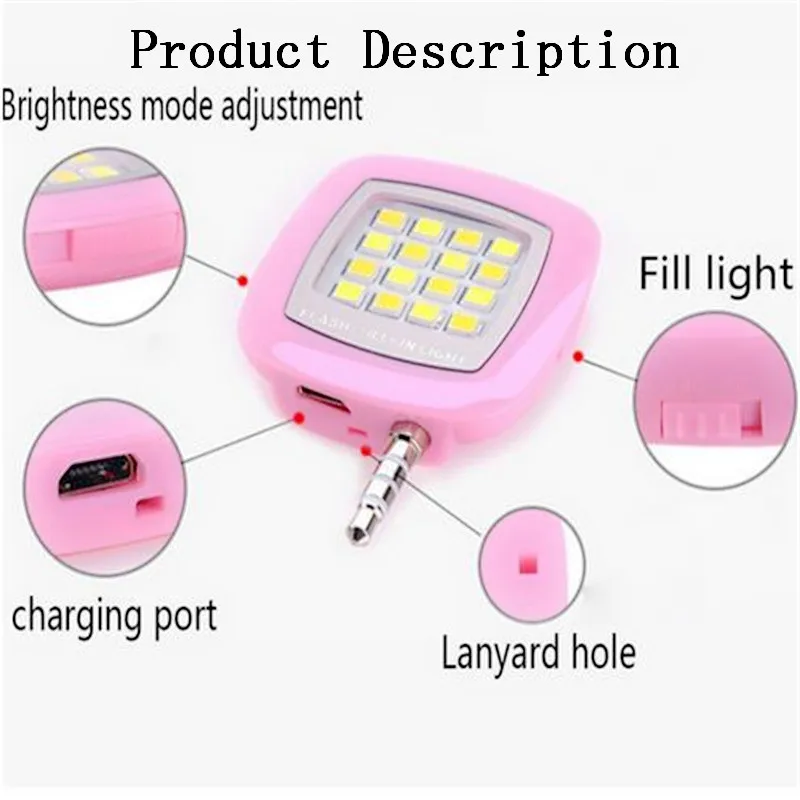 Mini 16 LED Camera Lamp Selfie Enhancing Dimmable Flash Light Rechargeable For iPhone Xiaomi Samsung (Black) | Электроника
