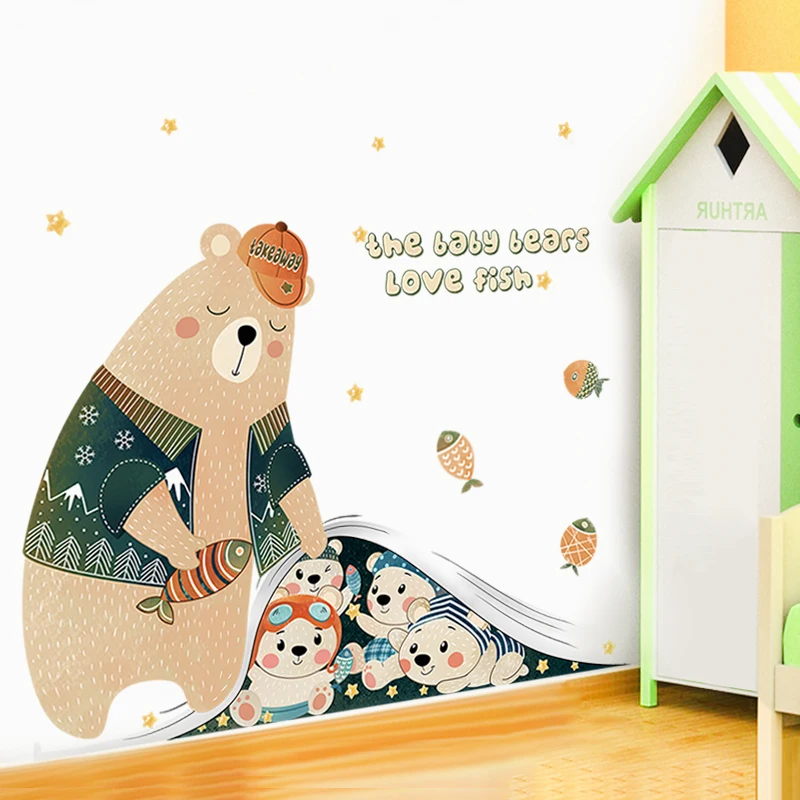 

3D Cute Bear Wall Stickers Cartoon Pvc Stickers for Kid's Room Wall Decoration Lovely Animal Removable Vinyl Mural Art Decals